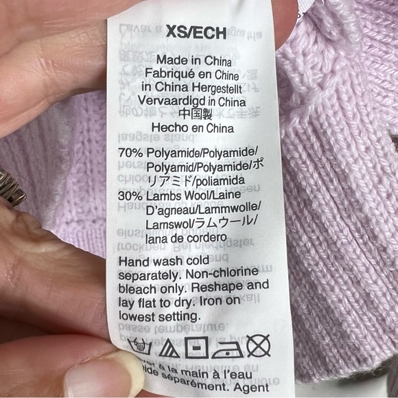 NWT J. Crew Pom Pom Cable Knit Mock Neck Sweater Vintage Lilac Women’s XS *FLAWS - Picture 11 of 13